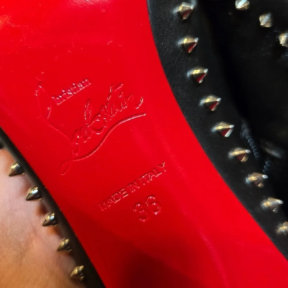 NEW Christian Louboutin Vidura Black Leather Studded Ankle Booties Size 36